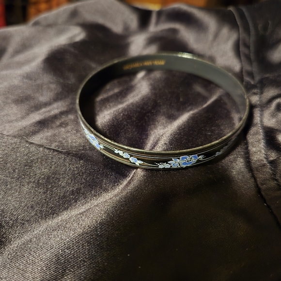Michaela Frey Team Black Enamel With Blue Morning Glory's Signed Bangle - Picture 2 of 8